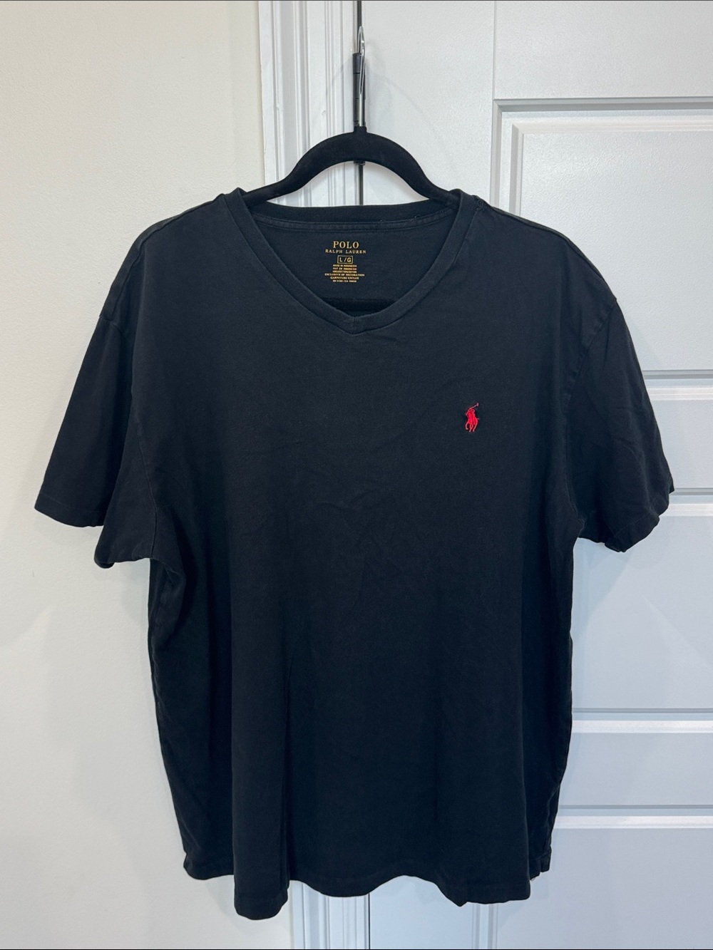 POLO Ralph Lauren Men’s Black Tee T-Shirt V-Neck Basic Piece, size Large